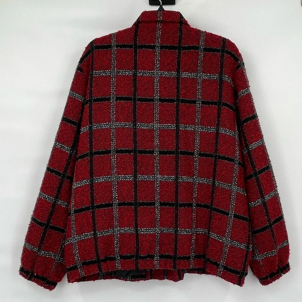 Alfred dunner red black plaid textured jacket
